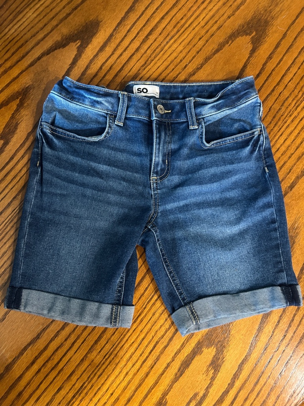 SO Women's Dark Blue Cuffed Denim Bermuda Shorts